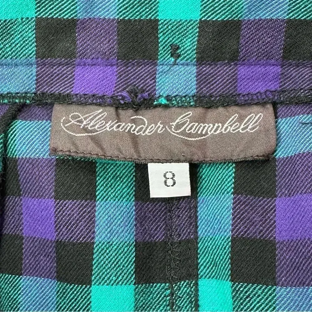 ALEXANDER CAMPBELL Purple & Green Plaid Set Skirt & Shirt Size 8